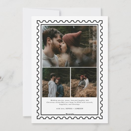 Retro Merry en Bright Stamp familie Foto Feestdagenkaart (Achterkant)