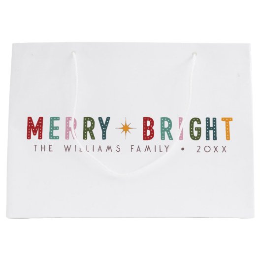 Retro Merry en Bright  Typografie Groot Cadeauzakje (Voorkant)