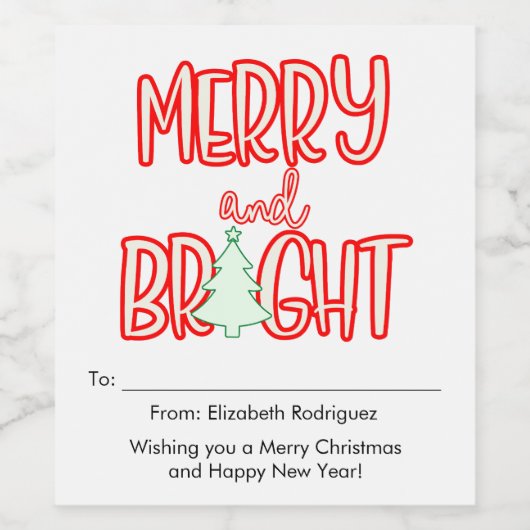 Retro Merry en Bright Unique Bottle Gift Label Wijn Etiket (Enkel label)