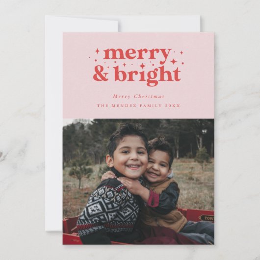 Retro Merry en heldere Kerstmis Feestdagenkaart (Voorkant)