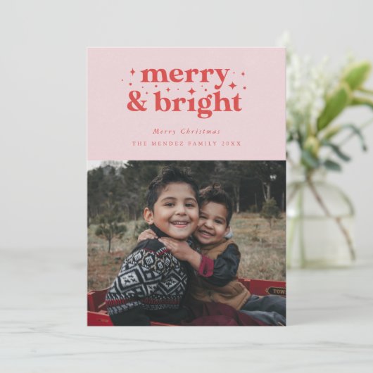 Retro Merry en heldere Kerstmis Feestdagenkaart (Staand voorkant)