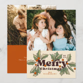 Retro Merry Holly Foto Feestdagenkaart (Voorkant / Achterkant)