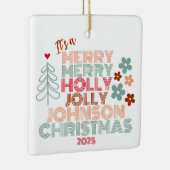 Retro Merry Holly Jolly Christmas Keramisch Ornament (Rechts)