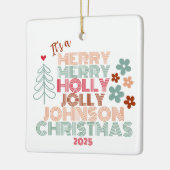 Retro Merry Holly Jolly Christmas Keramisch Ornament (Links)