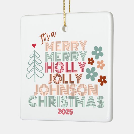 Retro Merry Holly Jolly Christmas Keramisch Ornament (Links)