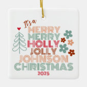 Retro Merry Holly Jolly Christmas Keramisch Ornament (Voorkant)