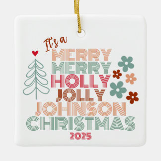 Retro Merry Holly Jolly Christmas Keramisch Ornament