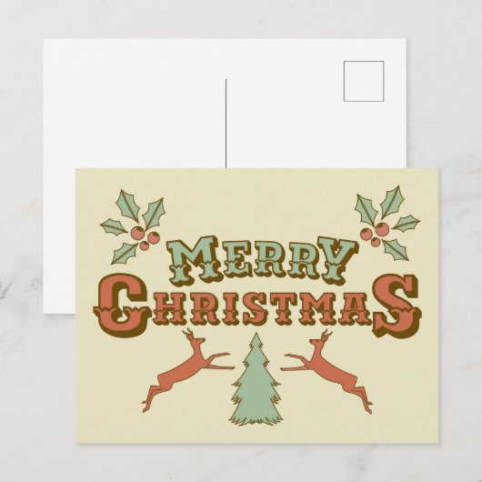 Retro Merry kerst Briefkaart (Voorkant / Achterkant)