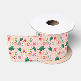 Retro Merry kerst Colorful Holiday Satijnen Lint