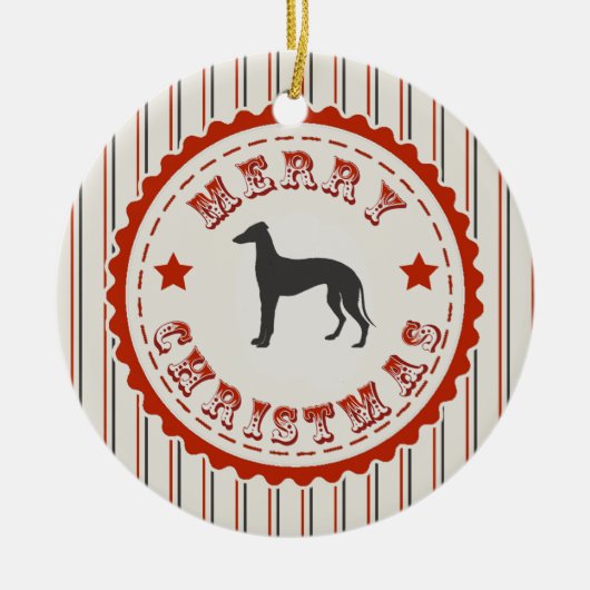 Retro Merry kerst Greyhound Dog Keramisch Ornament (Voorkant)