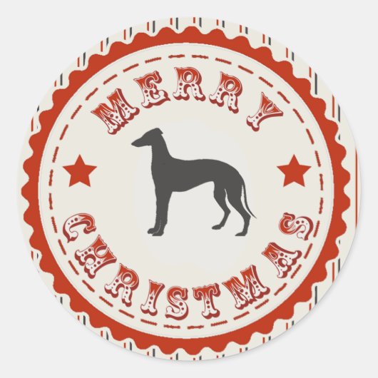 Retro Merry kerst Greyhound Dog Ronde Sticker (Voorkant)