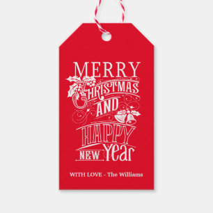 Retro Merry kerst & Happy Nieuwjaar Cadeaulabel