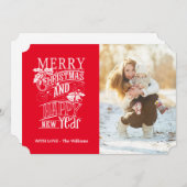 Retro Merry kerst & Happy Nieuwjaar Feestdagenkaart (Voorkant / Achterkant)