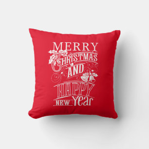 Retro Merry kerst & Happy Nieuwjaar Kussen