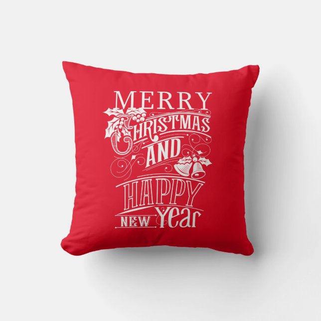 Retro Merry kerst & Happy Nieuwjaar Kussen (Voorkant)