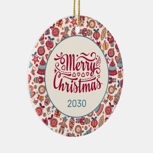 Retro Merry kerst Keramisch Ornament (Rechts)