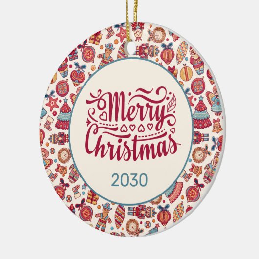 Retro Merry kerst Keramisch Ornament (Links)