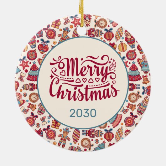 Retro Merry kerst Keramisch Ornament (Achterkant)