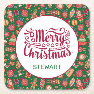 Retro Merry kerst op maat Kartonnen Onderzetters