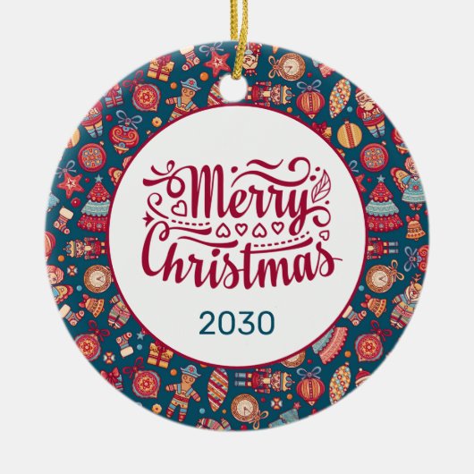 Retro Merry kerst op maat Keramisch Ornament (Voorkant)