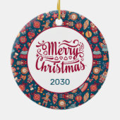 Retro Merry kerst op maat Keramisch Ornament (Achterkant)