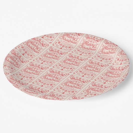 Retro Merry kerst Papieren Bordje (Gekanteld)