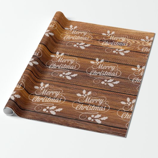 Retro Merry kerst Typografie Barn Wood Cadeaupapier (Uitgerold)