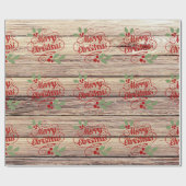 Retro Merry kerst Typografie Birch Wood Cadeaupapier (Vlak)