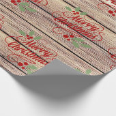 Retro Merry kerst Typografie Birch Wood Cadeaupapier (Hoek)