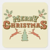 Retro Merry kerst Vierkante Sticker (Voorkant)