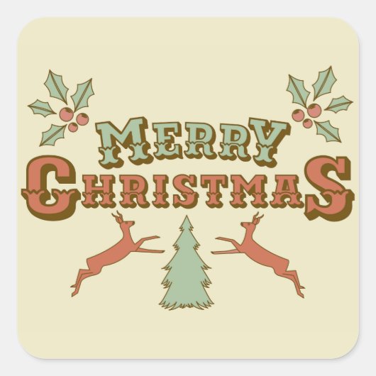 Retro Merry kerst Vierkante Sticker (Voorkant)