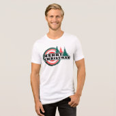 Retro Merry kerstbomen Winter Feestdagen Tri-Blend Shirt (Voorkant volledig)