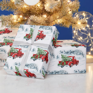 Retro Merry kerstboom Red Boerderij Truck Holiday Cadeaupapier