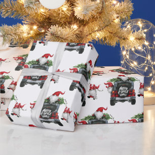 Retro Merry kerstboom Red Boerderij Truck Holiday Cadeaupapier