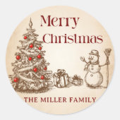  Retro Merry-kerstboom Ronde Sticker (Voorkant)