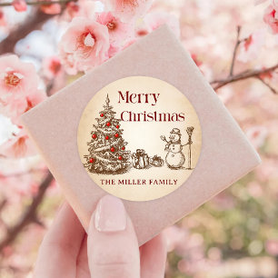 Retro Merry-kerstboom Ronde Sticker