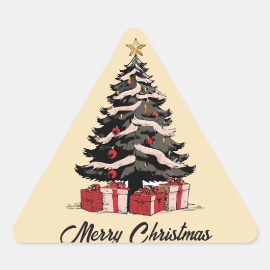 Retro Merry Kerstboom Sticker (Voorkant)