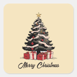 Retro Merry Kerstboom Sticker