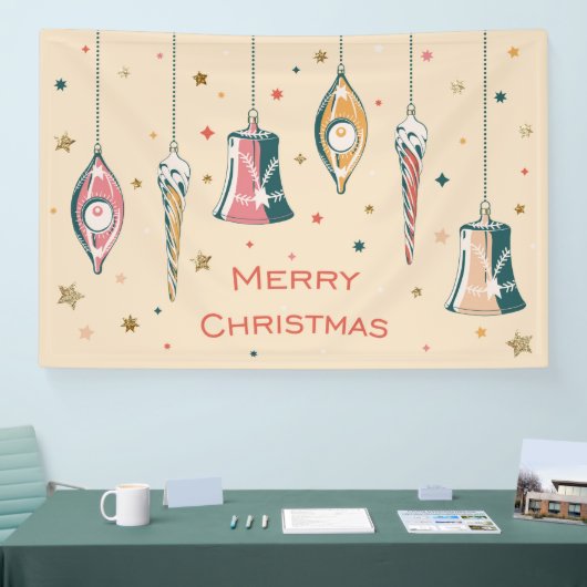 Retro Merry kerstdecorations Winter Feestdagen Spandoek (Beurs)