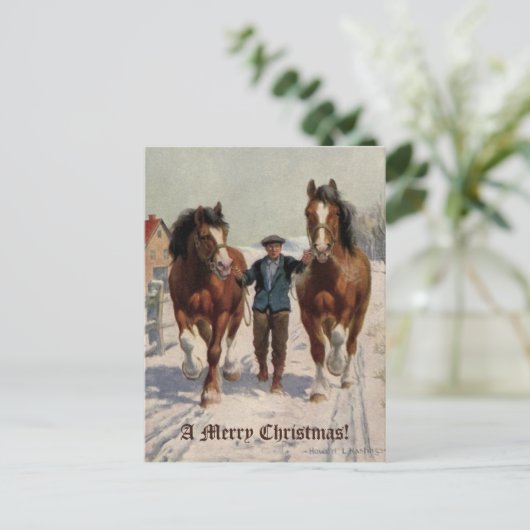 Retro  Merry Kerstdorpsporten Sneeuw Feestdagenkaart (Staand voorkant)