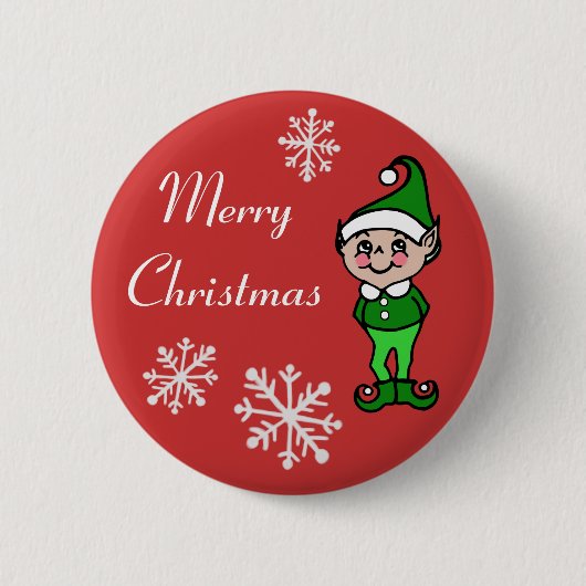 Retro Merry Kerstfeestay Elf Button Pin (Voorkant)