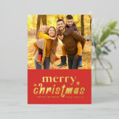 Retro Merry-kerstfoto Folie Feestdagenkaart (Staand Voorkant)