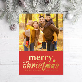 Retro Merry-kerstfoto Folie Feestdagenkaart