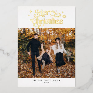 Retro Merry-kerstfoto Folie Feestdagenkaart