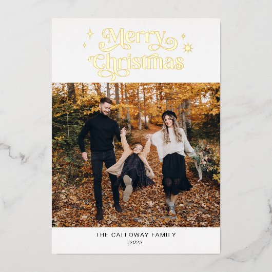 Retro Merry-kerstfoto Folie Feestdagenkaart (Voorkant)