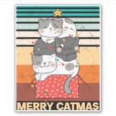 Retro Merry kerstkat Vinyl Sticker (Voorkant)
