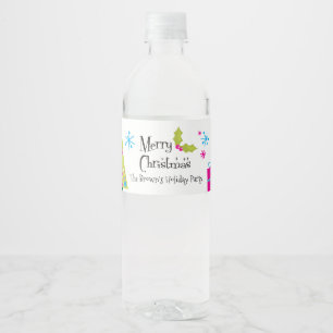 Retro Merry Kerstmis, feestdag Waterfles Etiket