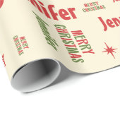 Retro Merry Kerstmis Jennifer Gepersonaliseerde na Cadeaupapier (Rol Hoek)