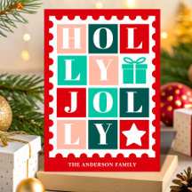 Retro Merry Kerstmis Postzegel