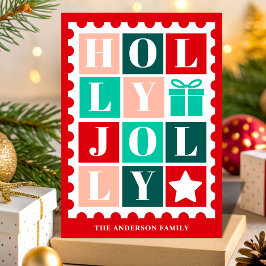 Retro Merry Kerstmis Postzegel Feestdagen Kaart